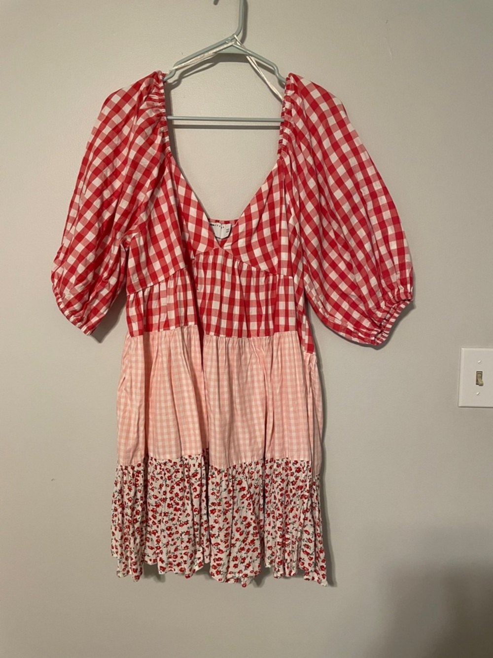 Women’s Red Pink Gingham Tiered Dress